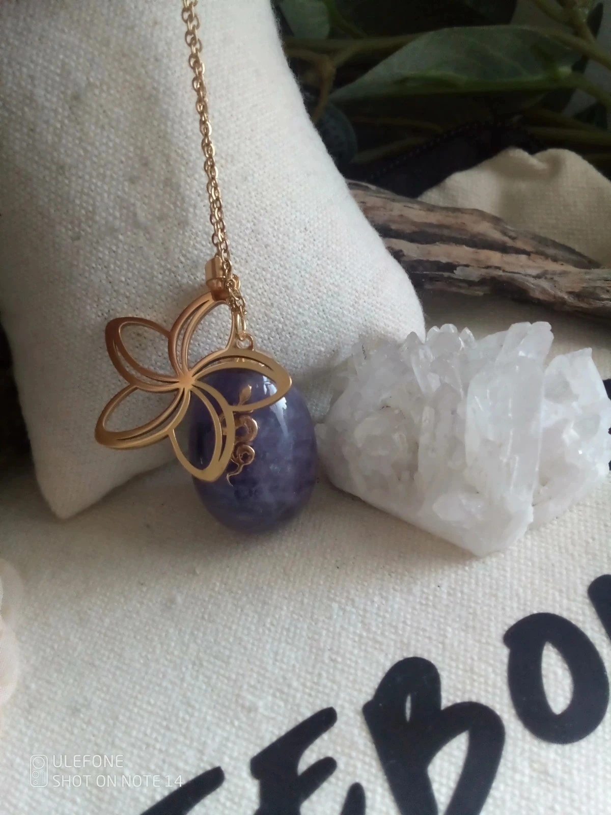 Collier bohème améthyste et fleur dorée – photo 3